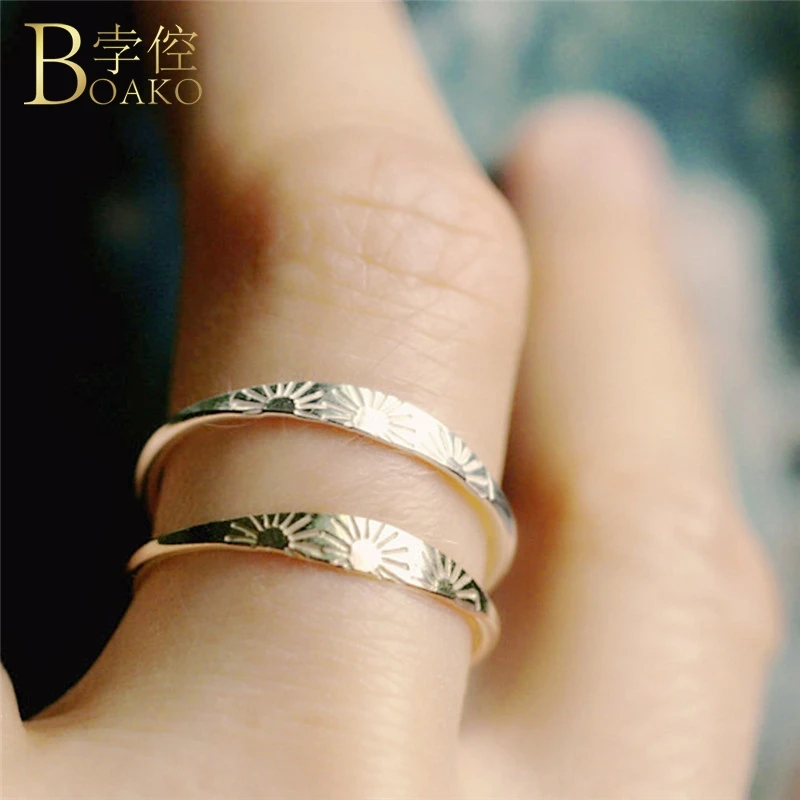 BOAKO Sun Rings For Women Engagement Ring Vintage Relief Moon Ring Sun Eclipses Astrology Ring Gold Men anillo femme Jewelry Z5