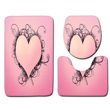 

3D Heart-Shaped Bathroom Toilet Three-Piece Floor Mat Door Mat Bathroom Carpet Cover Shower Carpets Bathroom Mat Set