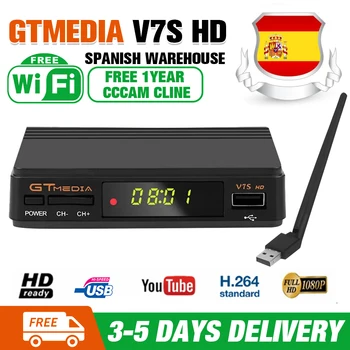 

Gtmedia DVB-S2 V7S HD Satellite Decoder Europen cccam 1080P GT Media V7S HD H.265 TV Box Powered by v7 Remote Control USB Wifi