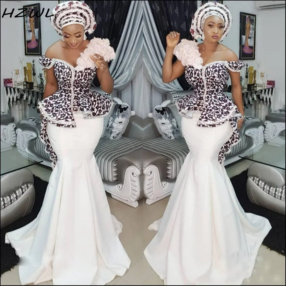 Элегантные Aso Ebi Русалка платья для выпускного вечера сексуальные с открытыми плечами Кружева Аппликация баски Дубай вечерние атласные дешевые вечерние платья
