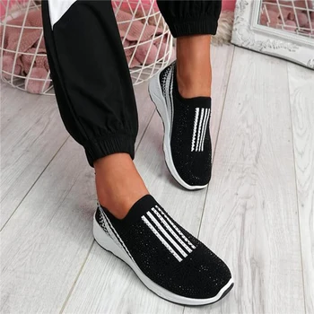 

Women Crystal Sneakers 2020 Woman Casual Mesh Vulcanized Women's Comfortable Flats Ladies Fashion Loafers Female Shoe Plus Size