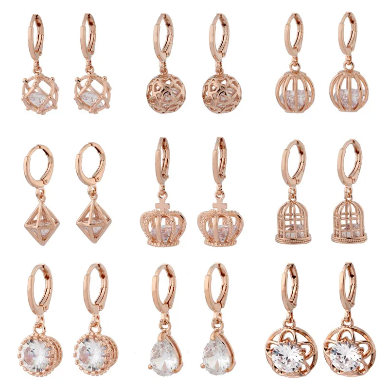 

New Desgin Copper Earrings With Cubic Zircon Trendy Elegant 585 Rose Gold Color Earrings For Women Party Jewelry