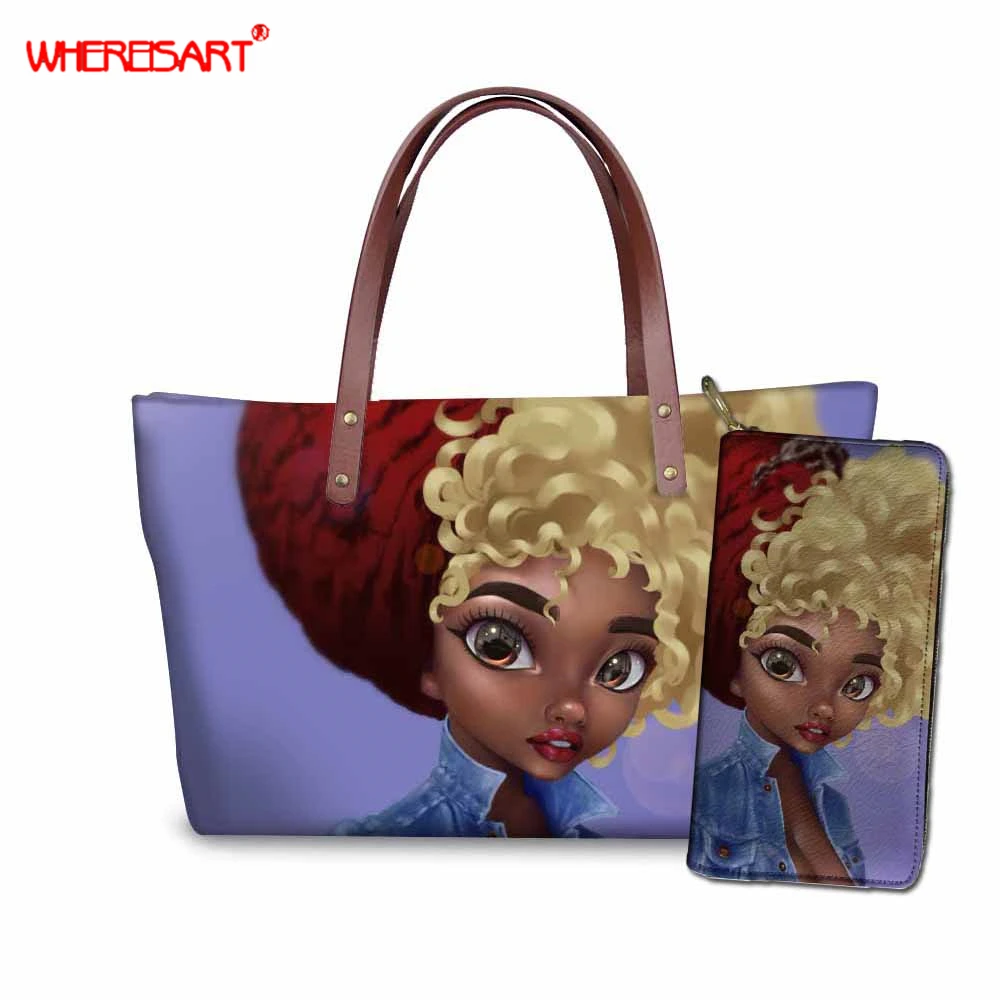 

WHEREISART Fashion Women Shoulder Bags African Afro Girl Handbag Lady Large Messenger Bag Pu Leather Bolsa Feminina Purses