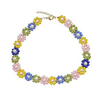 

Multicolor Beads Summer Choker Delicated Beaded Handmade Chain Necklace Stainless Steel Lobster Clasp Choker/Bracelet for Women