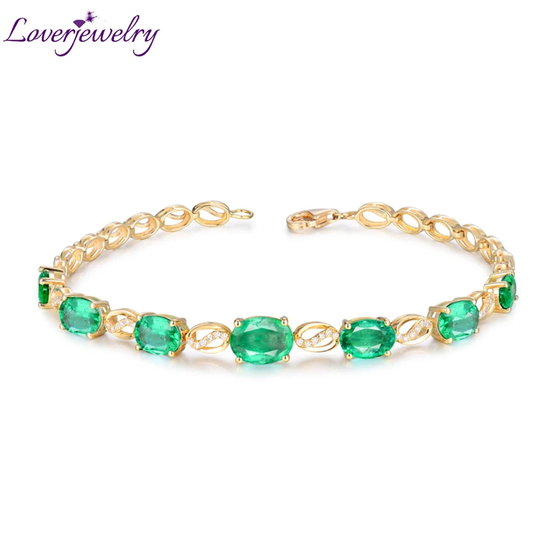 LOVERJEWELRY женский браслет цельный 18 К желтое золото натуральный бриллиант изумруд