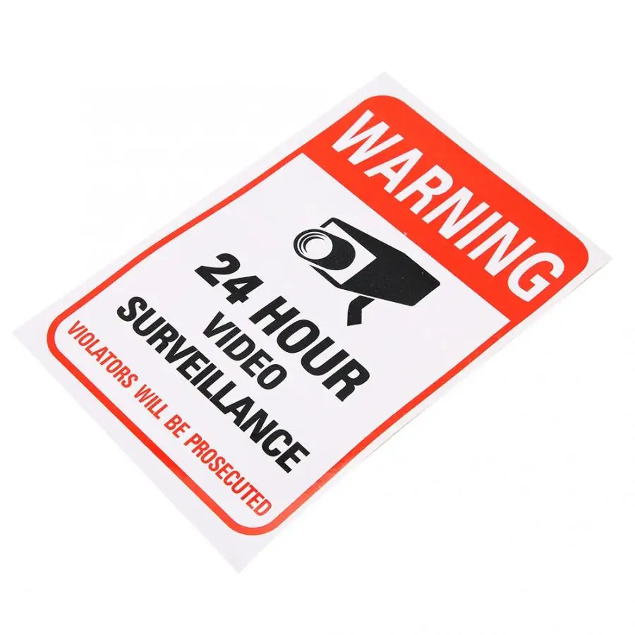 Warning Sign 24 Hour Video Surveillance Stickers 10pcs 24 Hour Video Surveillance Security Warning Stickers Adhesive Decal Sign