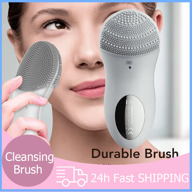 Ultrasonic Electric Facial Cleansing Brush Double-sided Silicone Deep Pore Cleansing USB Rechargeable Skin Care Washing Massager bathroom doormats modern simple checkerboard carpet diatom mud breathable skin friendly rug quick dry double sided non slip mat