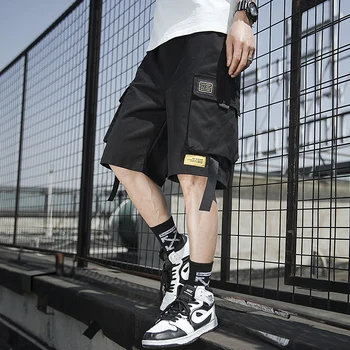 

2020 Summer Men Hip Hop Harem Shorts Knee Length Streetwear Shorts Mens Big Pockets Black Cargo Shorts Men Dropshipping
