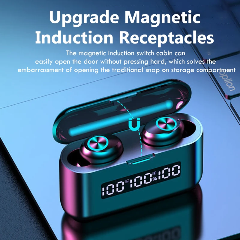 Wireless Headphones TWS Bluetooth Earphones 2000mAh Charging Box Sports Waterproof Headsets HiFi Stereo Earbuds with Microphones