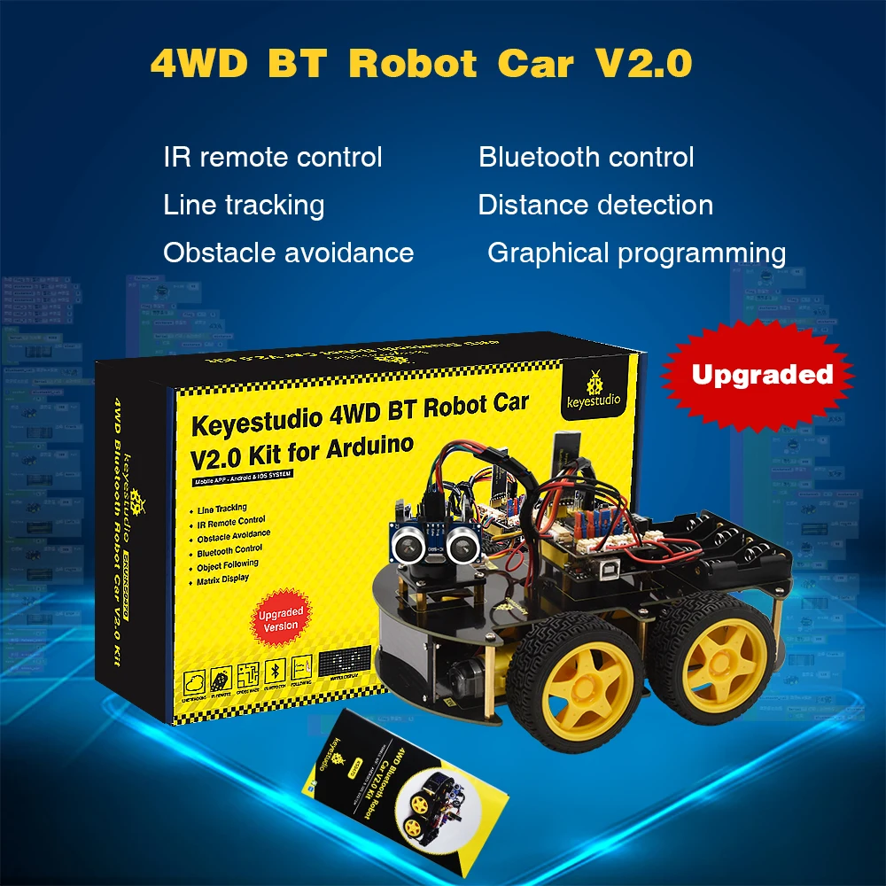 Online Keyestudio 4WD de BT Robot Kit de coche actualizado V2.0 W pantalla LED para Arduino Robot madre EDU programación Robot coche DIY Kit