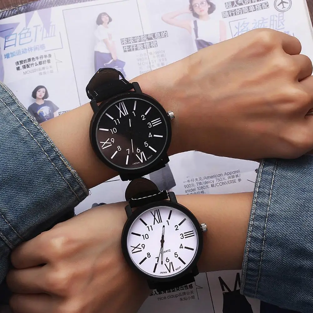 

Fashion Men Women Dual Number Round Dial Faux Leather Band Quartz Wrist Watch New Fashion watch for lovers