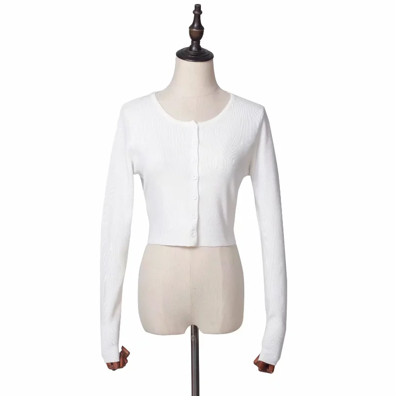 Укороченный свитер кардиган женский корейский вязаный свитер винтажный осенний кардиган до талии маленький вязаный кардиган на одной пуговице - Цвет: Белый