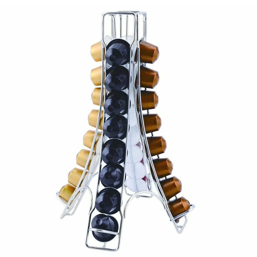 

Rack Organizer Coffee Pod Capsule Holder Dispenser Tower Shape Accessories Storage Home Gift Metal Durable For Nespresso 40 Pcs