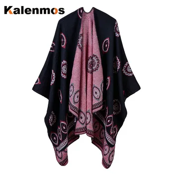

Ponchos and Cloak Women Scarf Print Travel Shawl Imitation Cashmere Capes National Wind Fork Thicker Cloaks Wraps Autumn Winter