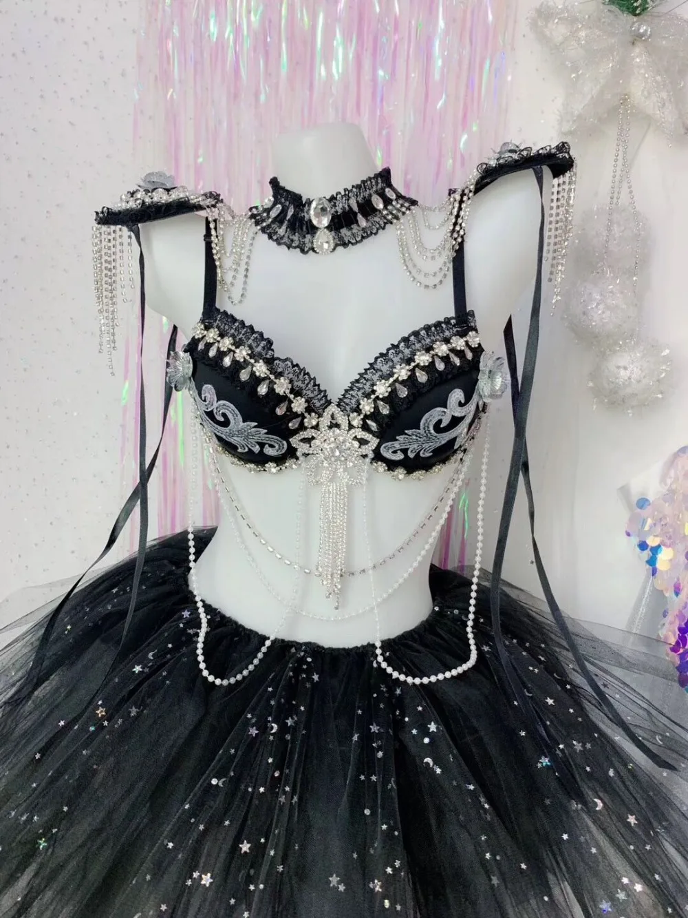 Сексуальные Серебряные стразы, бисероплетение, бахрома, погоны, бюстгальтер, юбка, набор для бара, для женщин, певец, наряд для выпускного, бикини, одежда для танцоров, набор