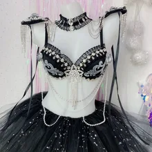 Сексуальные Серебряные стразы, бисероплетение, бахрома, погоны, бюстгальтер, юбка, набор для бара, для женщин, певец, наряд для выпускного, бикини, одежда для танцоров, набор