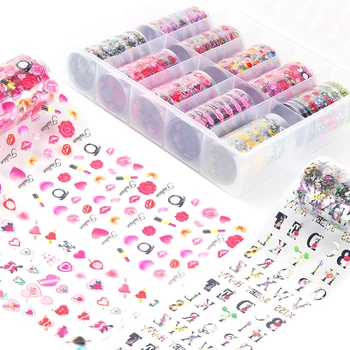 

10pcs Nail Foil Stickers Set Valentine's Day Flowers Letters Lipstick Star DIY Transfer Slider Tips Nails Art Decoration JIXKH82