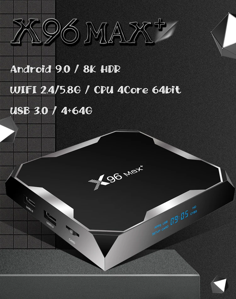 Приставка Смарт ТВ X96 Max plus Android 9 0 Amlogic S905X3 4 + 32/64 ГБ 8K 1080P 2 ГГц|ТВ-приставки и