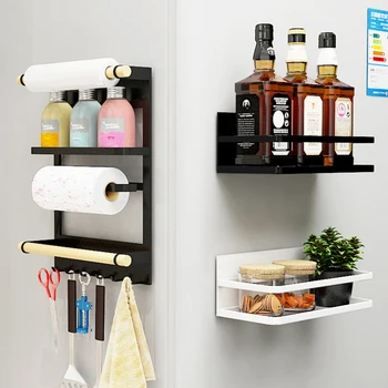 

Fridge Rack Refrigerator Side Storage Spice Rack Storage Hanger Magnetic Cabinet Door Mount Kitchen Shelf Paper Towel Holder