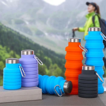 

New Foldable Sports Bottle Portable Nonslip Silicone Cup With Stainless Steel Cover For Travel Adjustable Drinking Cup For Home