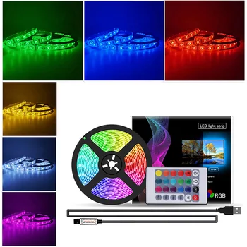 

USB 1M-5M RGB Color 5050 LED Strip Light TV Backlights SMD2835 Flexible Ribbon led light strip RGB Diode DC 12V+ Remote Control