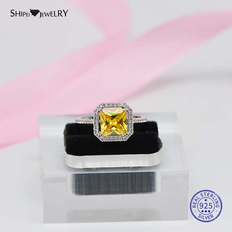 Цвет: желтый ShiPei 925 пробы, серебряное, желтое, розовое, белое, фиолетовое сапфировое, рубин, изумруд, квадратное обручальное кольцо для женщин, подарок на день Святого Валентина - Цвет камня: Цвет: желтый