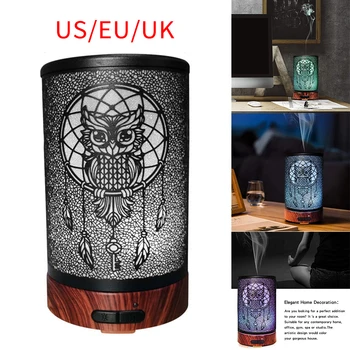 

7 color LED night light aroma diffuser owl mist humidifier for bedroom office metal automatic closing protection