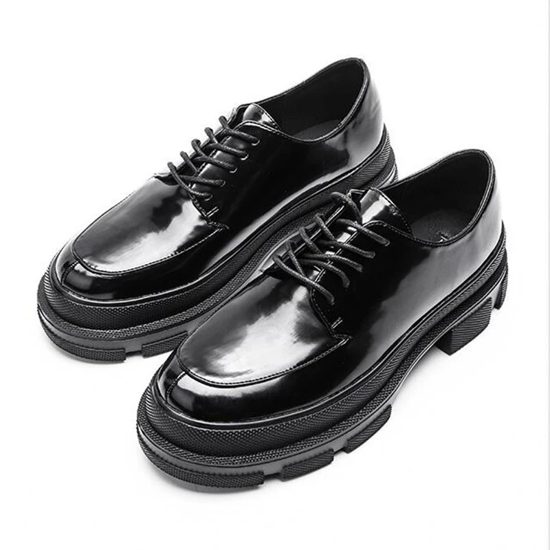 Sale  Thick-soled platform shoes new patent leather lace-up casual shoes women's spring models increase w 