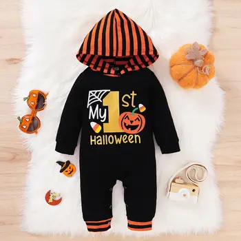 

Halloween Letter Newborn Baby Boys Girls Print Striped Hoodie Romper Jumpsuits Autumn Outfits Clothes Long Sleeve baby sets