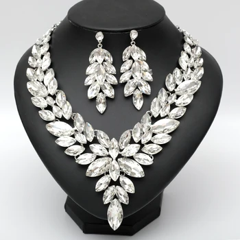 

new gorgeous large crystal statement bib necklace bridal earring sets fit with wedding party costume jewelry sets gift for women