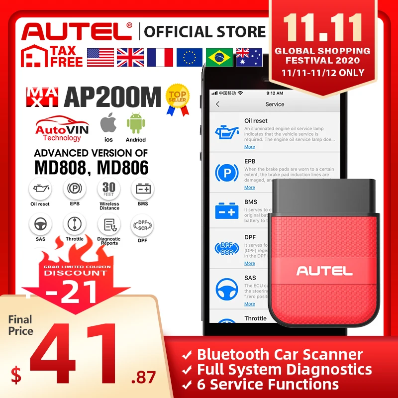 £39.21 Autel Ap200m Bluetooth Obd2 Scanner Code Reader Full System Diagnostic