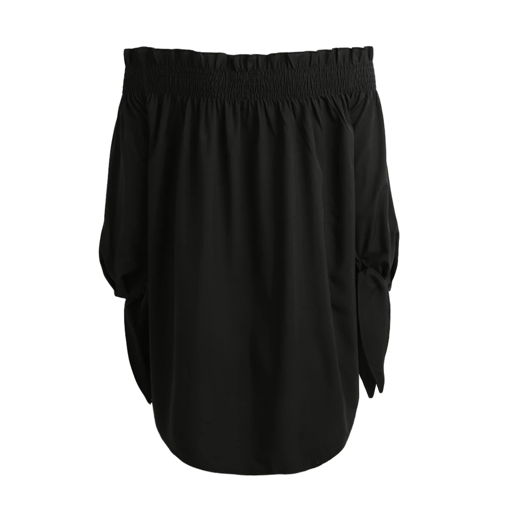 5XL размера плюс Топы женские блузки с открытыми плечами и вырезом лодочкой 3/4 с длинным рукавом Необычные элегантные женские майки свободная туника черного и белого цвета