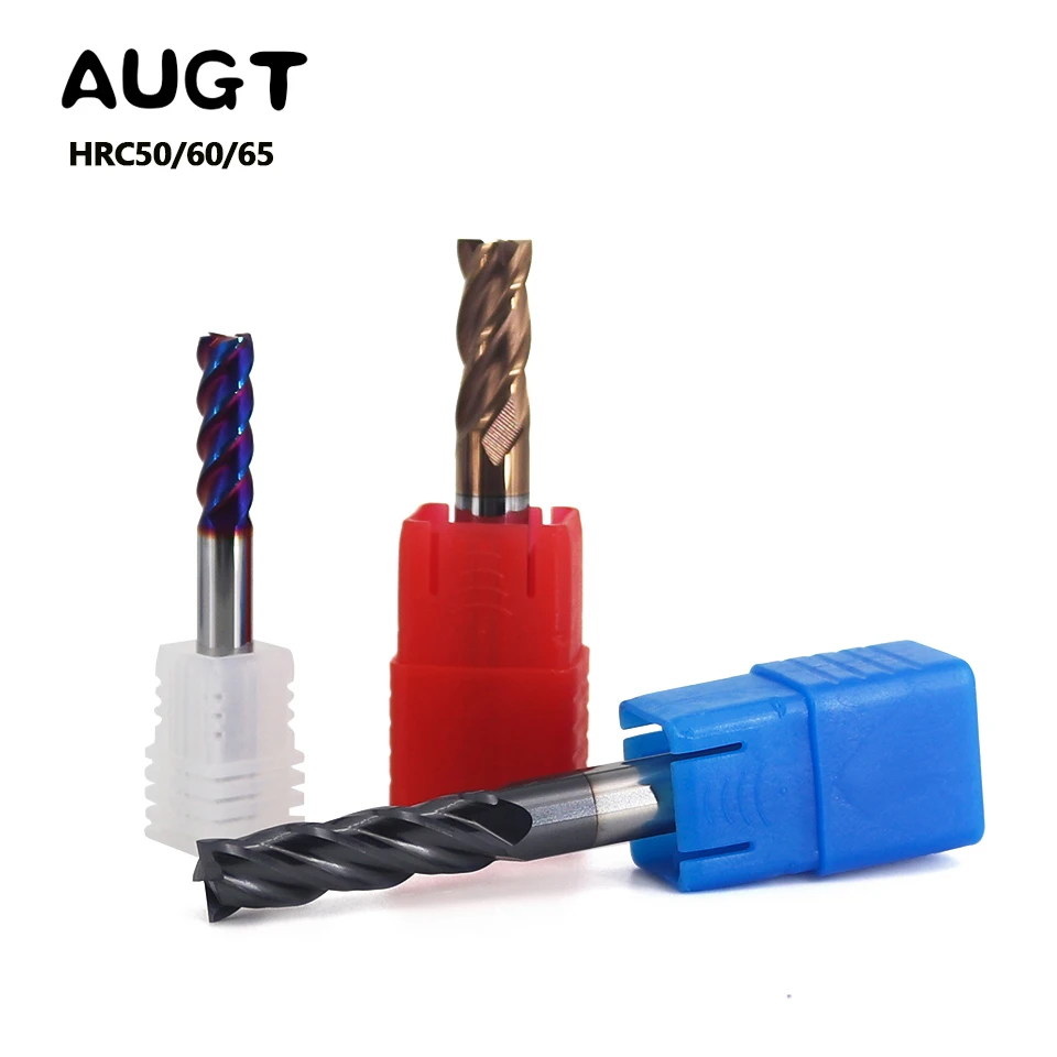 

AUGT HRC50/60/65 Endmill 4Flutes Milling Cutter Tungsten Alloy Carbide Milling Steel CNC Cutter Metal Wood End Mill 4-20mm Shank