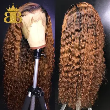 

13*4 Curly Ombre Color Lace Front Human Hair Wigs for Women Brazilian Remy Hair Wig Pre Plucked Bleached Knots BIB