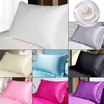 

2pc Smooth Emulation Ice Silk Bedding Pillowcase Solid Color Simulation Silk Single Pillow Case Soft Satin Multicolor 48x74cm