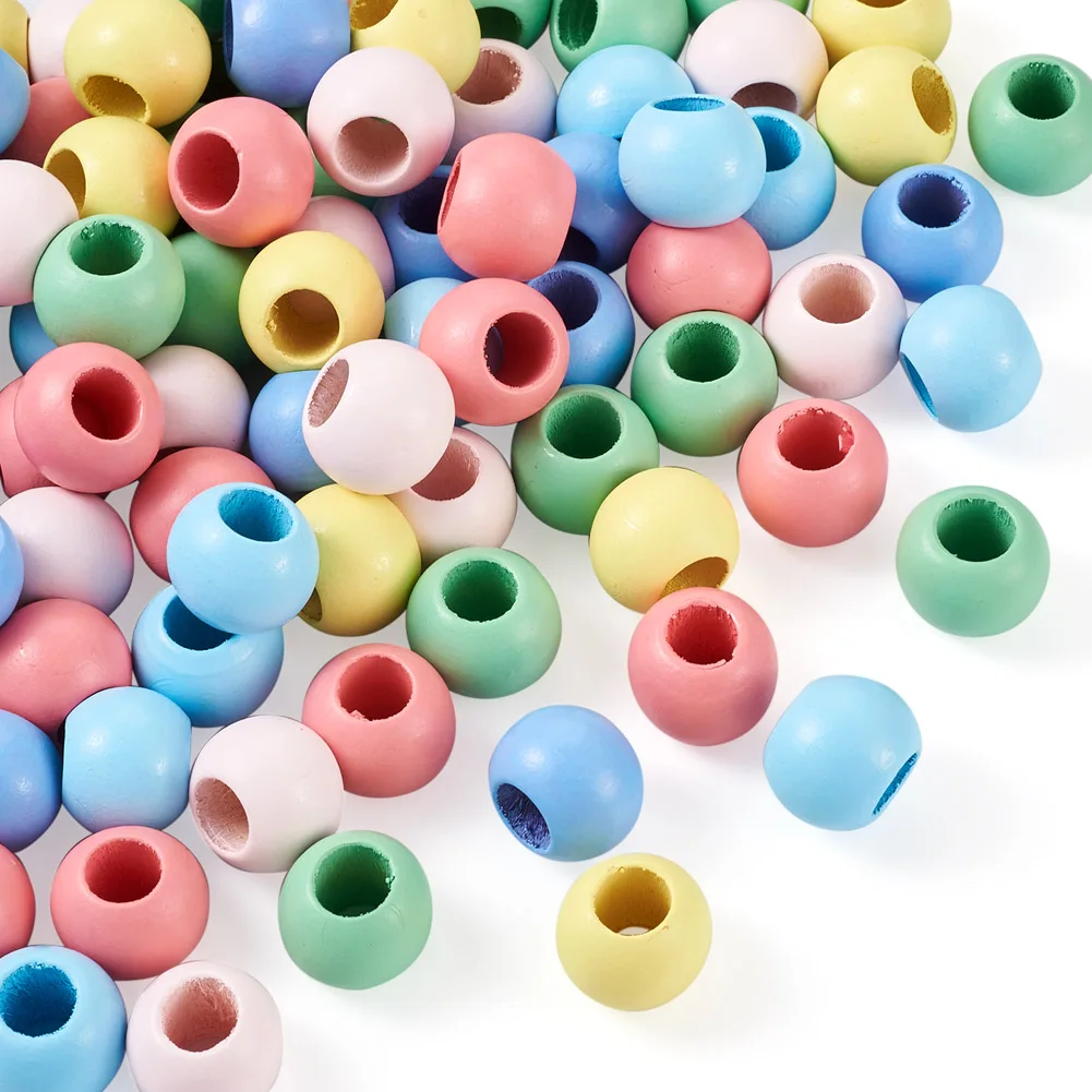 120Pcs 15.5x20mm Mixed Color Wooden Large Hole Beads Natural Wood Round Bead Spacer Ball For Bracelet DIY Jewelry Making