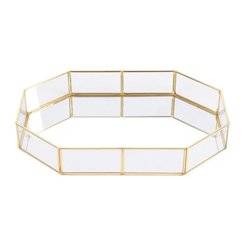 

Botique-Nordic Style Glass Copper Geometry Storage Baskets Box Simplicity Style Home Organizer For Jewelry Necklace Dessert Plat