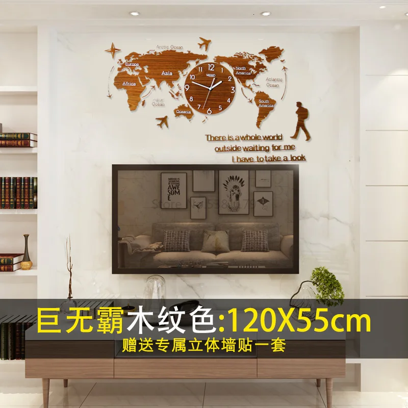 Creative Clock Wall Clock Living Room Modern Minimalist Art Fashion Decoration Nordic World Map Personality Home Clock - Color: Deep Blue