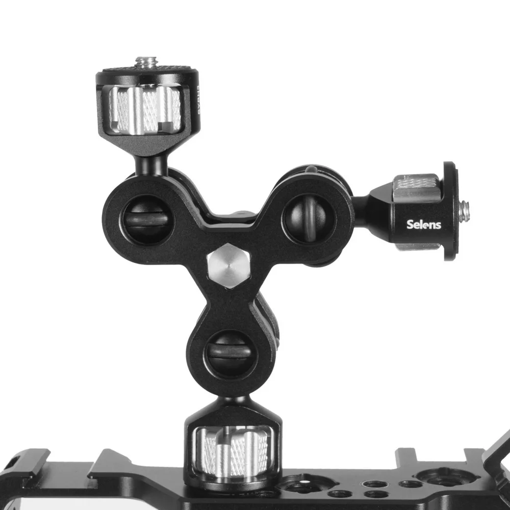 Multi-Function Dual Ball Head Hot Shoe Magic Arm Mount Adapter with 3/8'' 1/4'' screw for Sony Canon Nikon DSLR Cameras