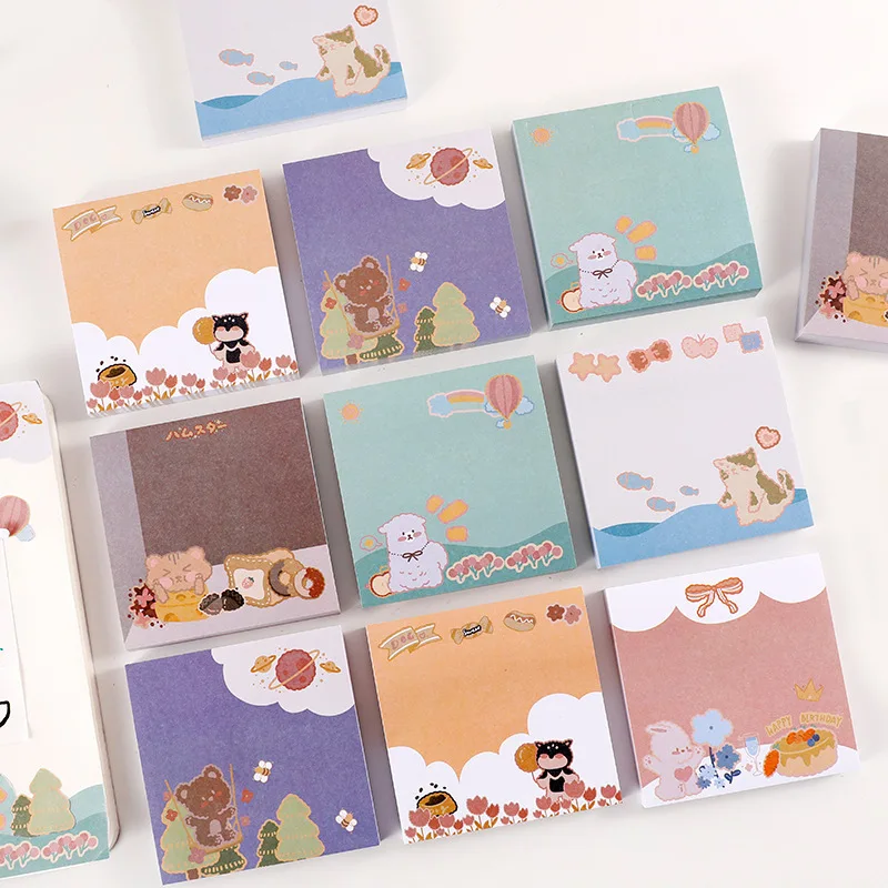 

Cartoon Animal Sticky Note Pocket Notepad Hand Account Foldable And Tearable Decorative Message Paper Office And School Supplies