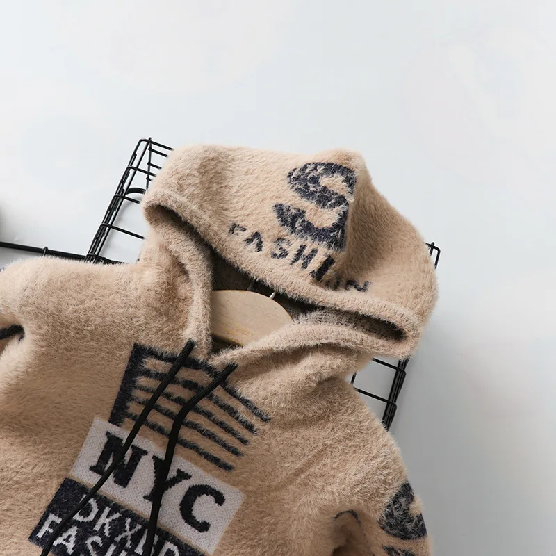 

BOY'S Mink Cashmere 2019 Autumn And Winter New Style Infants Child Hooded Pullover Knitted Coat Thick Children Warm Sweater