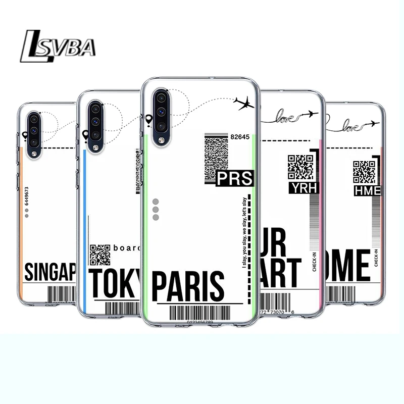 Чехол для Телефона Fly билетов Париж Токио Samsung Galaxy A90 A80 A70 A60 A50 A40 A30 A32 A52 A72 A02S A2 A20S A20E