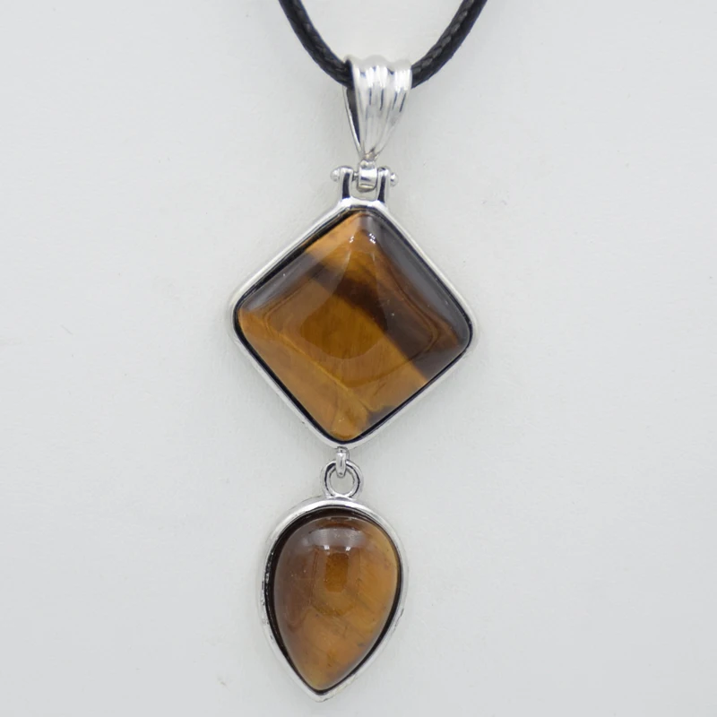 New Water Drop Square Shape Natural Stone Pendant Pink Crystal Quartz Lapis Geometric Pendants for Necklaces Women Men Jewelry | Украшения