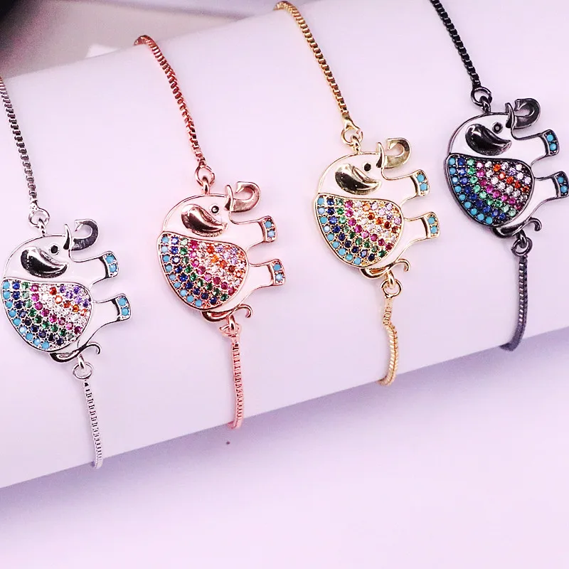 10 шт. Эмаль Слон соединитель скользящая цепь талисманы браслеты Радуга CZ микро проложить ювелирные изделия браслет для женщин девочек