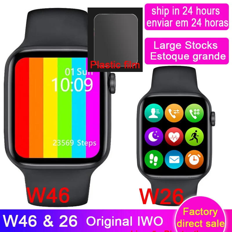 Reloj inteligente W46 W26 IWO de 44MM/40MM, llamadas por Bluetooth, IP68, resistente al agua, control del ritmo cardíaco y la presión sanguínea para teléfonos IOS y Android