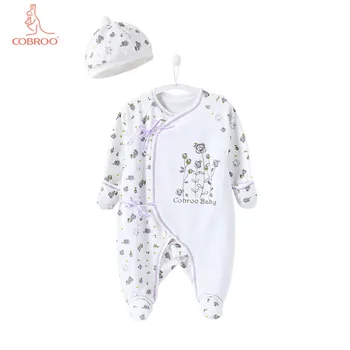 

COBROO Baby Footies Pajamas with Mittens Allover Roses Floral Sleeper 100% Cotton Side-Belt Infant Footed Pajamas 0-3 Months