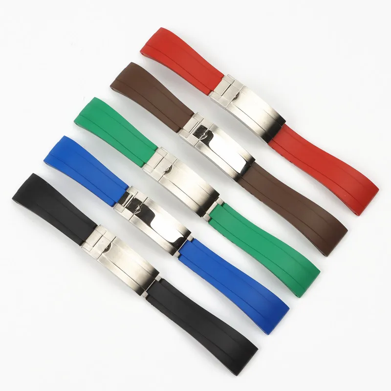 20mm Fluorine Rubber Waterproof Watchband For Role Strap Daytona Submariner Yacht-Master GMT OYSTERFLEX Men's Folding buckle | Наручные