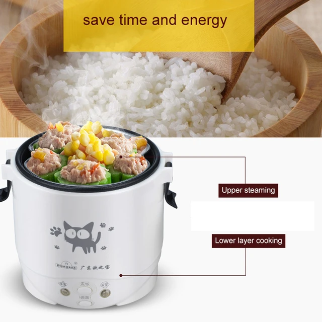 Mini Rice Cooker Portable White 1L Rice Cooker Steamer w/Measuring Cup
