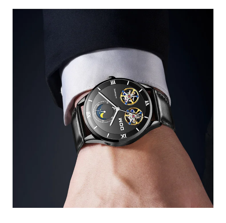 DOM Tourbillion модные мужские часы черные часы многофункциональный дисплей мужские s автоматические механические часы водонепроницаемые
