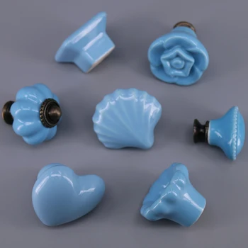 1pcs Kitchen Pull Handle Blue Ceramic Door Knobs Cabinet Knobs for Kids Room Cupboard Drawer Furniture